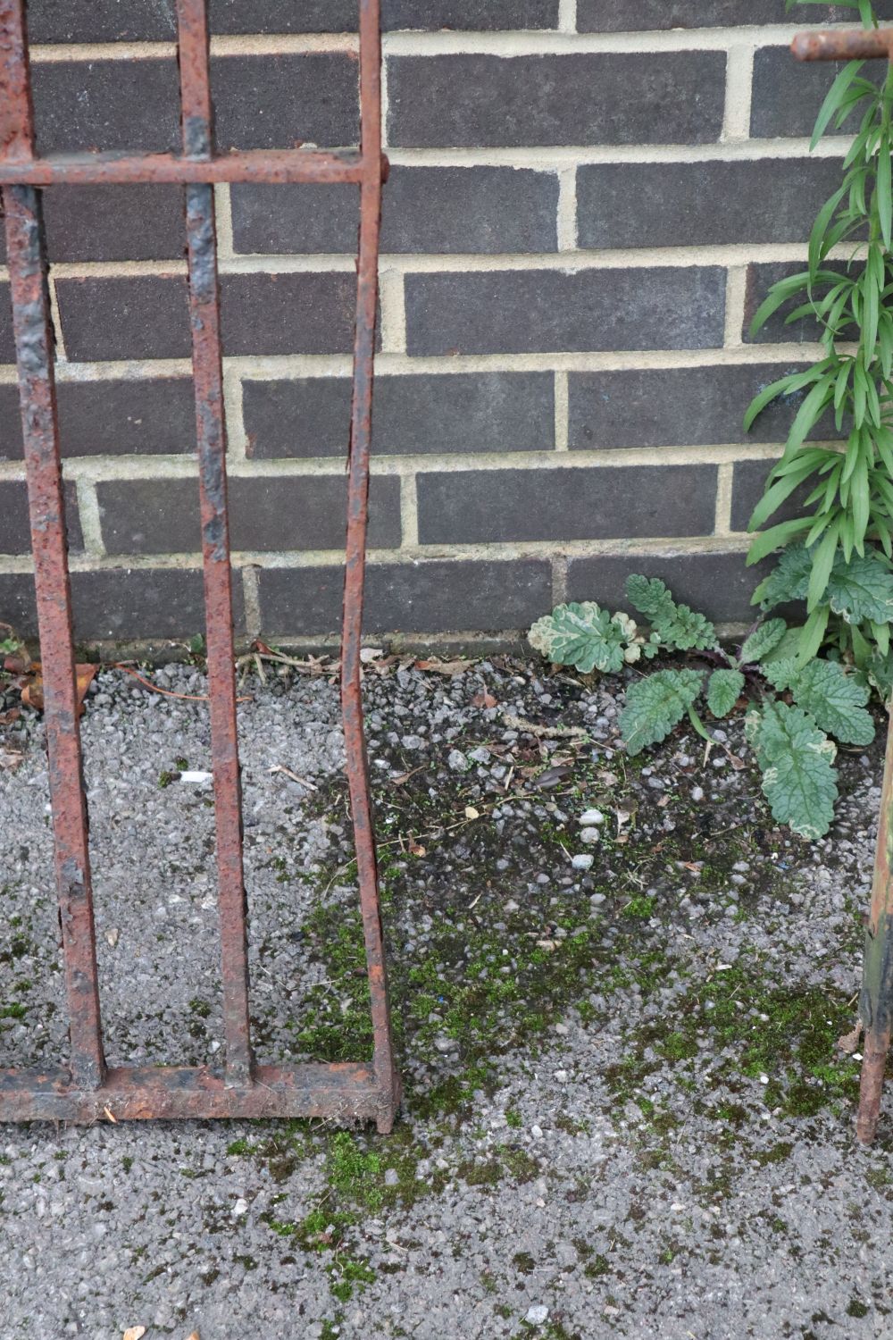 A pair of wrought iron gates, each gate 177cm wide, 193cm high